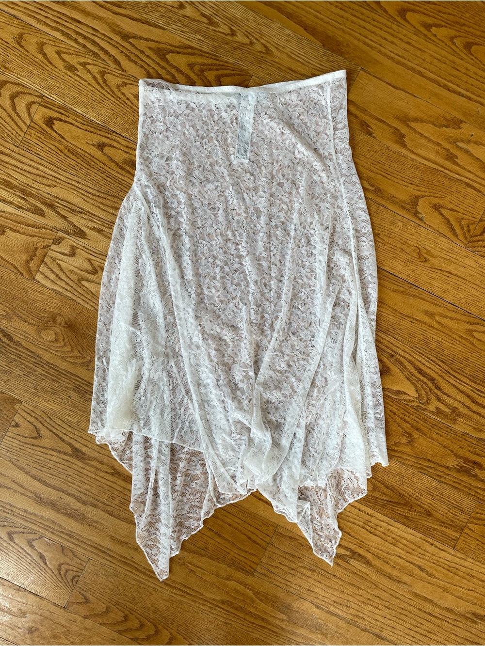 Bershka Sheer White Lace Asymmetrical Handkerchief Hem Skirt